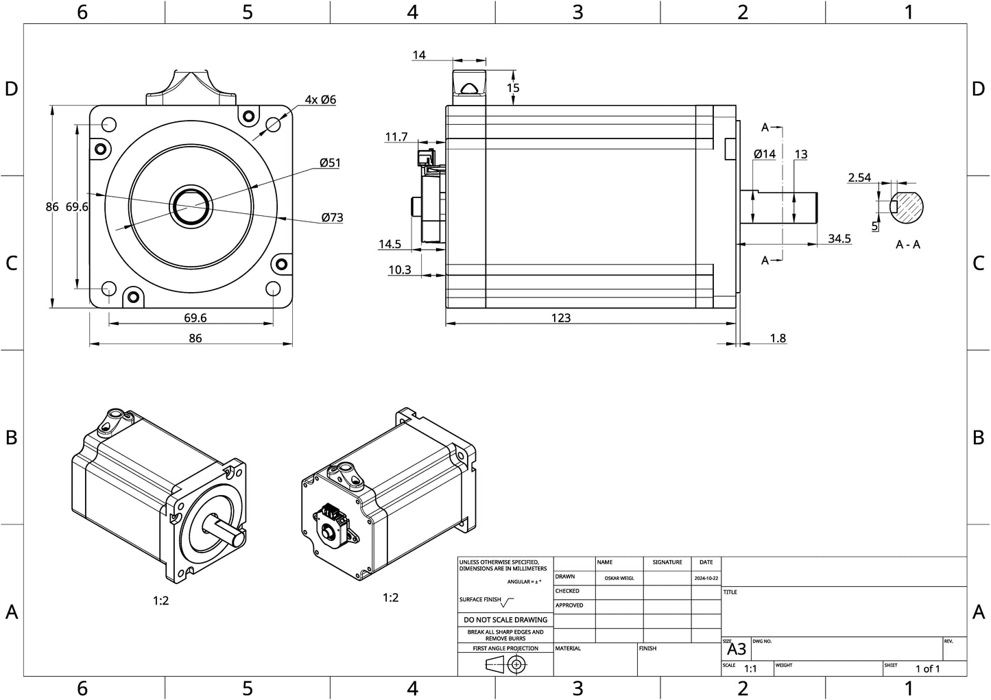 NEMA 34 Servomotor w/ 16384 CPR Absolute Encoder